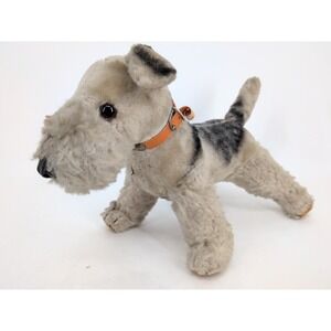 Antique Plush Airedale Terrier Schnauzer Japan Not Steiff  Dog, 11" X 7" VTG